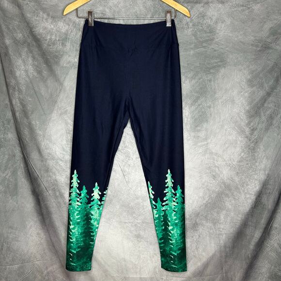 NEW LuLaRoe OS Dream Holiday Leggings Christmas Trees PJs Comfy Navy Blue Travel - Picture 1 of 8